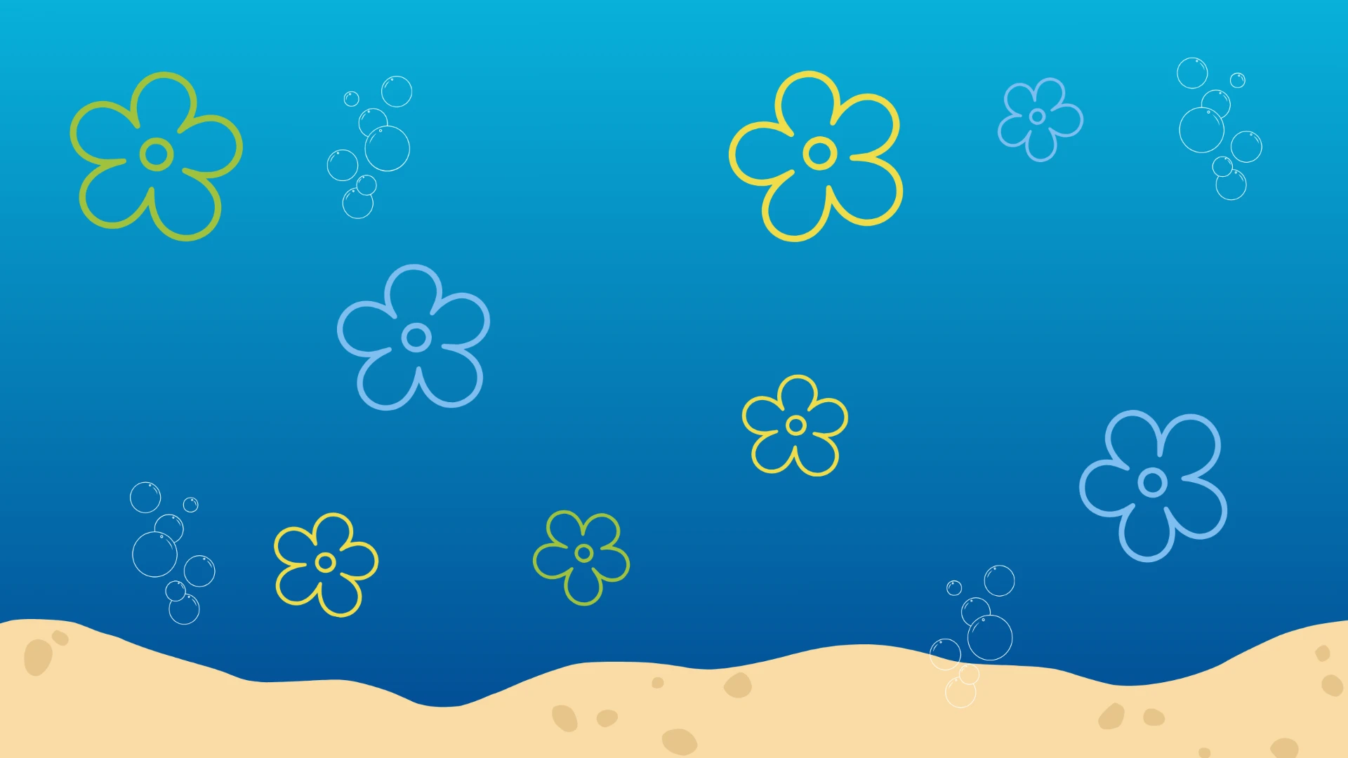 Bunter Unterwasser-Hintergrund mit Blumen und Blubberblasen