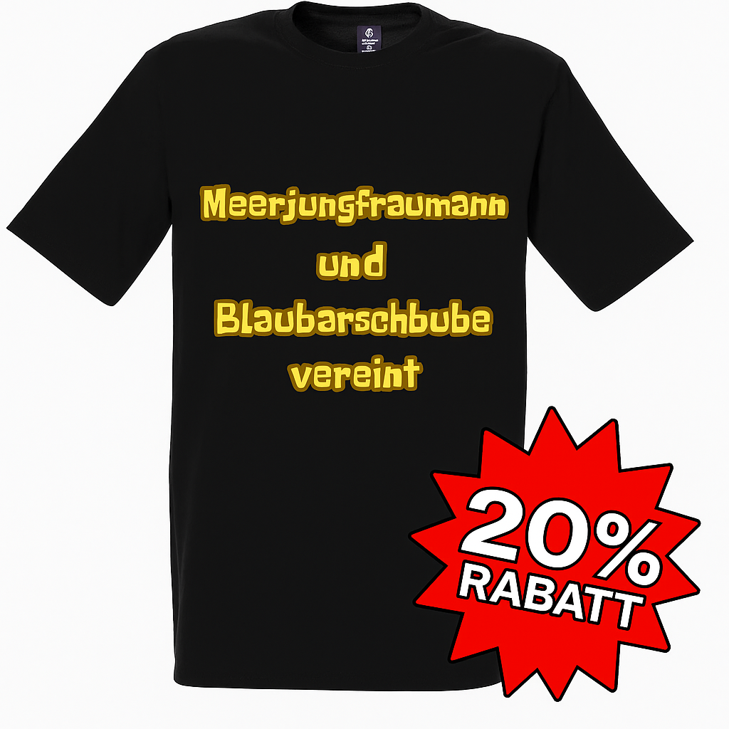 T-Shirt: Meerjungfraumann und Blaubarschbube vereint