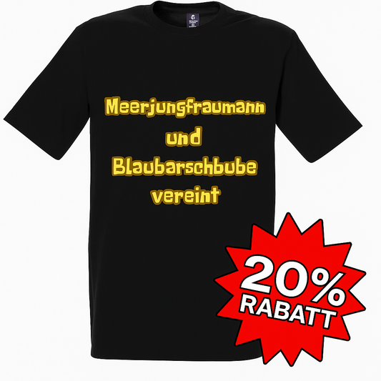 T-Shirt: Meerjungfraumann und Blaubarschbube vereint