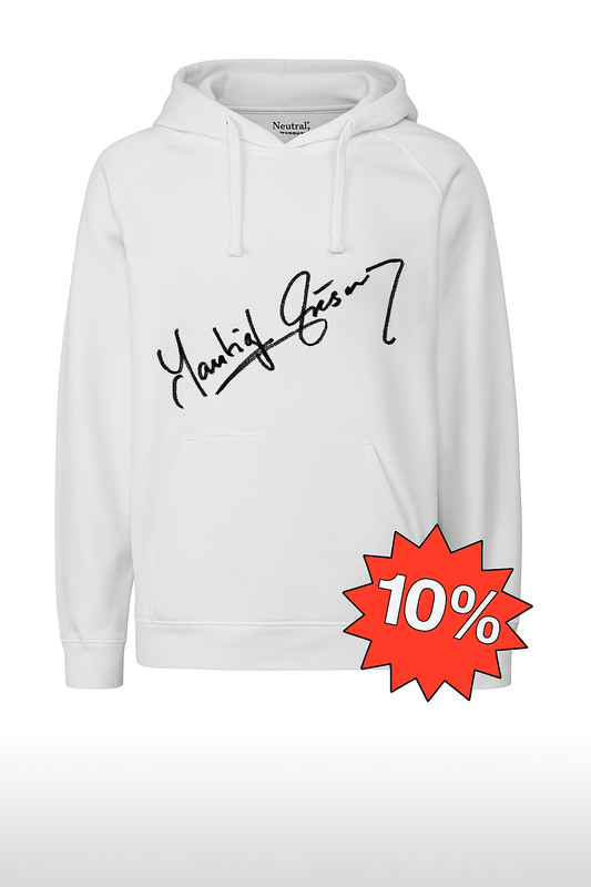 Hoodie Weiß mit Unterschrift (gedruckt)