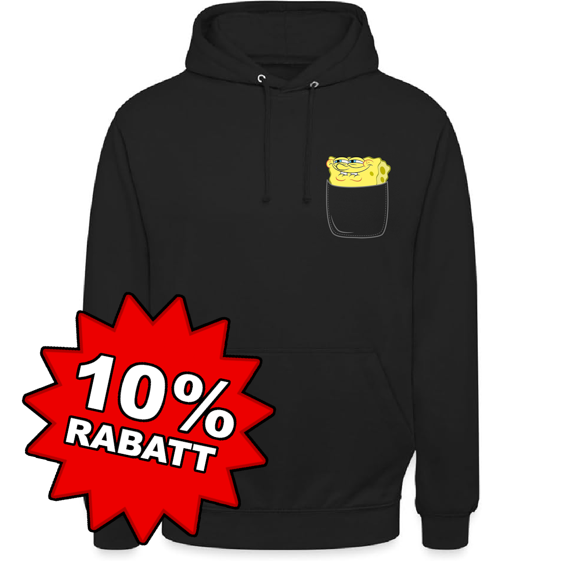 Spongebob Schwammkopf Brustmotiv Fanartikel Unisex Hoodie, XL, Schwarz